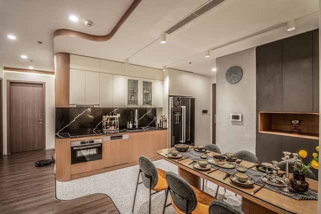 Thiết kế nội thất căn hộ 120m2 bố trí không gian bếp