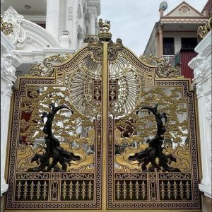 Cổng nhôm đúc 2 cánh tùng nghênh khách