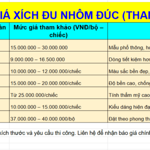 Báo giá xích đu nhôm đúc