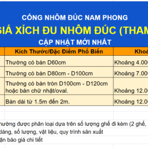 giá bàn ghế nhôm đúc