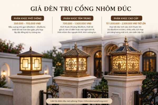 Giá đèn trụ cổng nhôm đúc